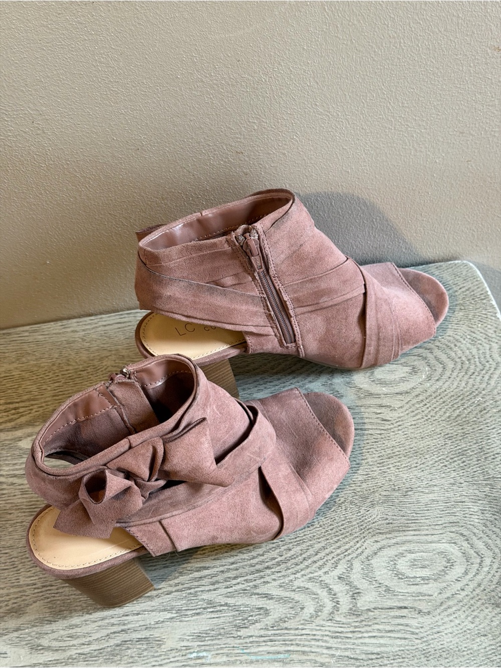 LC Lauren Conrad Dusty Rose Suede Ruched Open-Toe Block Heel Sandals